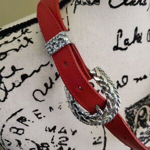 Nocona Belt Company Vintage Red Silver Leather Western Belt 387 Size 30
